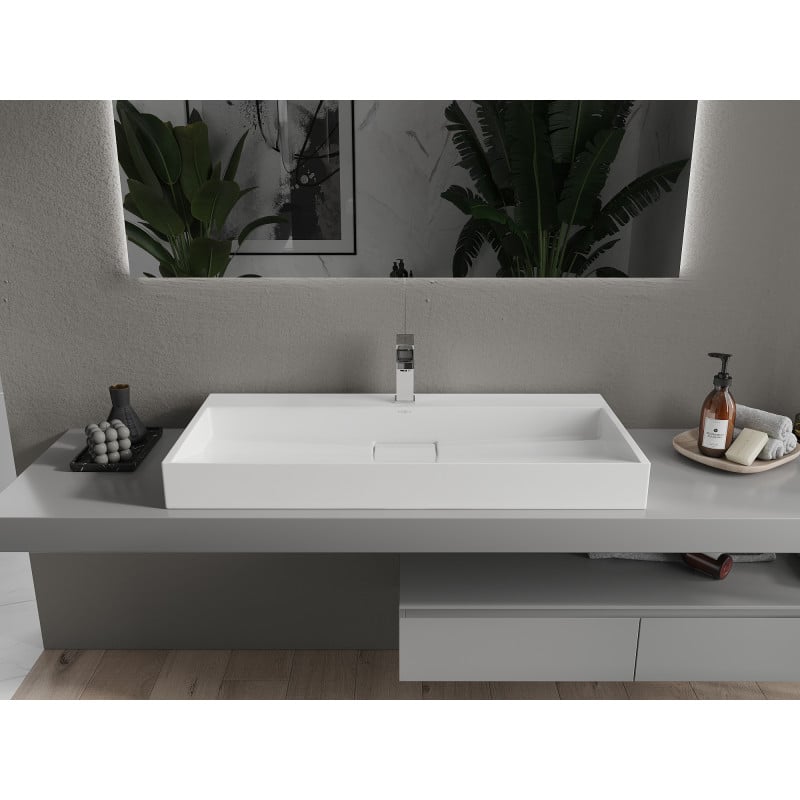 Mexen Ava lavabo de sobreencimera de conglomerado 1/O 100 x 46 cm, blanco - 23011001