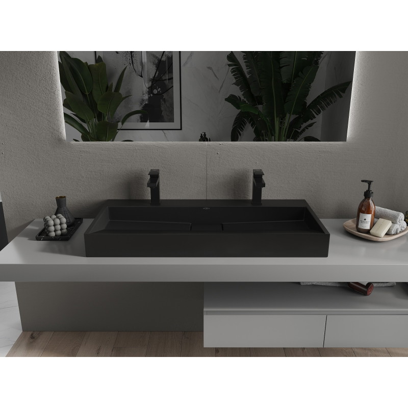 Mexen Ava lavabo sur plan en conglomérat 2/O 100 x 46 cm, noir - 23011072