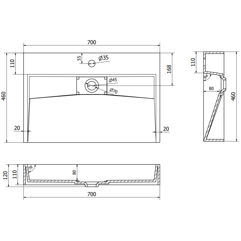 Mexen Ava Aufsatzwaschbecken aus Konglomerat 1/O 70 x 46 cm, weiß - 23017001