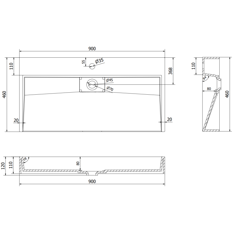 Mexen Ava tasolle asennettava pesuallas konglomeraatista 1/O 90 x 46 cm, valkoinen - 23019001