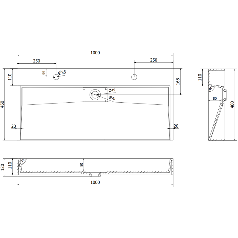Mexen Ava lavabo sobre encimera de conglomerado 2/O 100 x 46 cm, blanco - 23011002