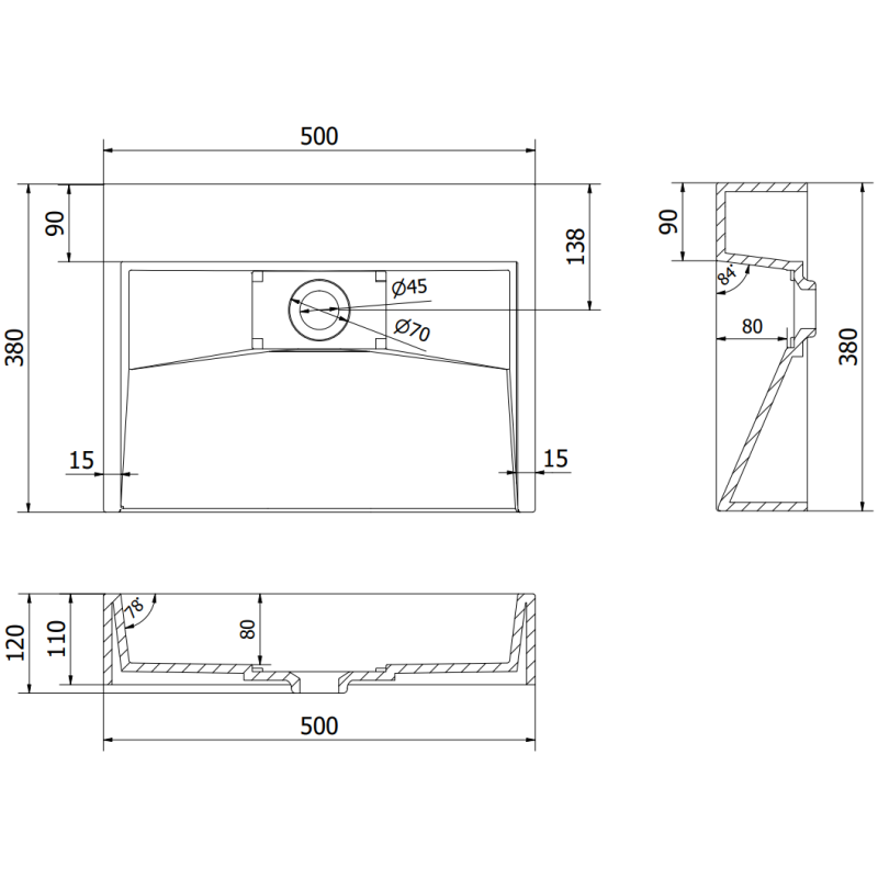 Mexen Ava bänkskiva i konglomerat B/O 50 x 38 cm, vit - 23015000