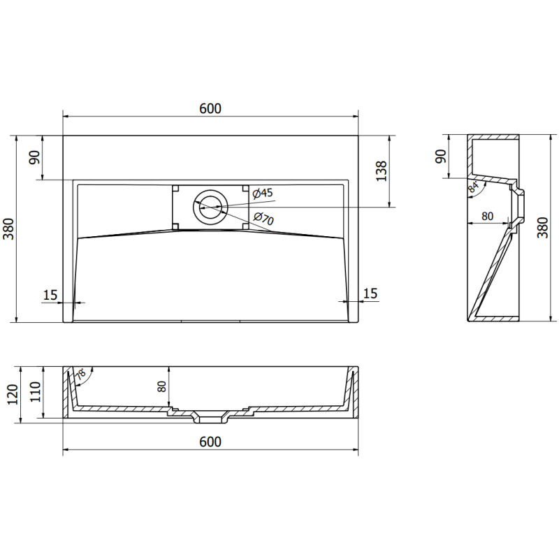 Mexen Ava bänktvättställ med komposit B/O 60 x 38 cm, vit - 23016000