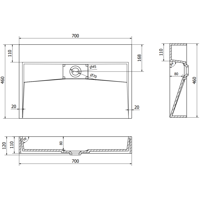 Mexen Ava lavabo da appoggio in conglomerato B/O 70 x 46 cm, bianco - 23017000