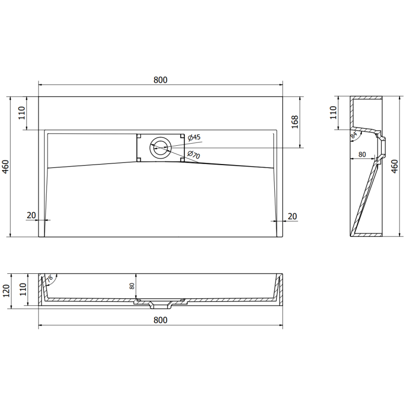 Mexen Ava lavabo da appoggio in conglomerato B/O 80 x 46 cm, bianco - 23018000