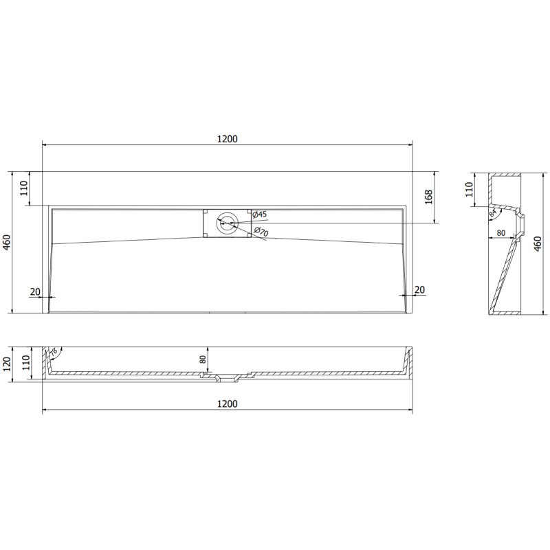 Mexen Ava Aufsatzwaschbecken aus Konglomerat B/O 120 x 46 cm, weiß - 23011200
