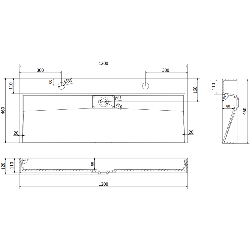 Mexen Ava Aufsatzwaschbecken aus Konglomerat 2/O 120 x 46 cm, weiß - 23011202