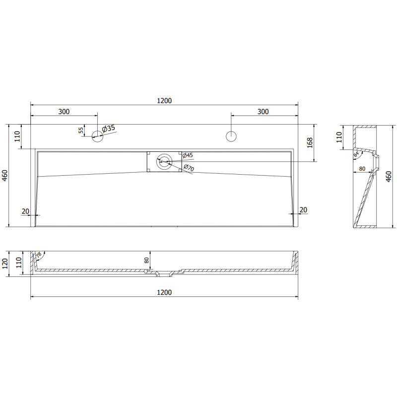 Mexen Ava ovaltvättställ i komposit 2/O 120 x 46 cm, svart - 23011272