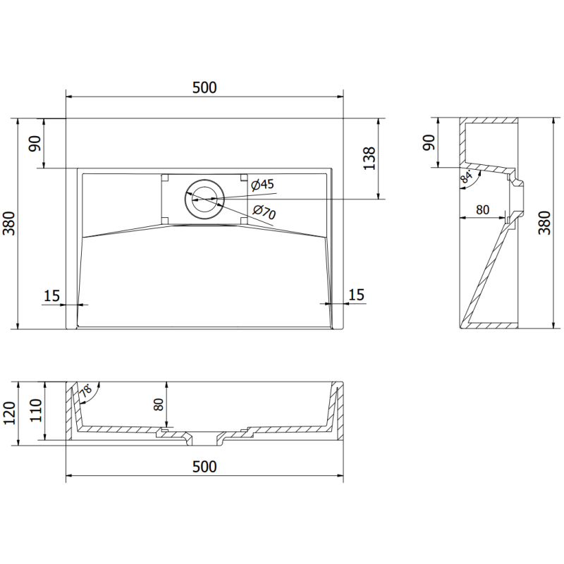 Mexen Ava pöytätason yläpuolinen allas konglomeraatista 1/O 50 x 38 cm, musta - 23015071