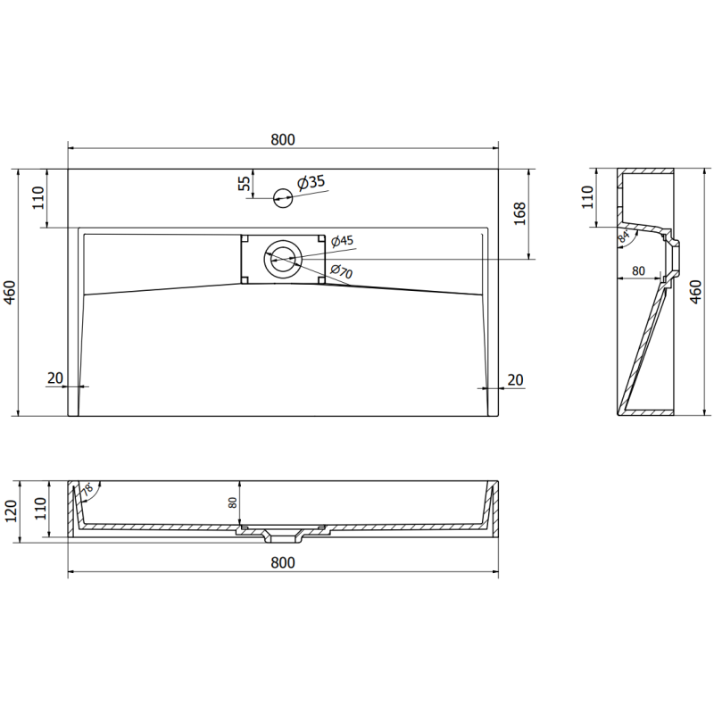 Mexen Ava lavabo da appoggio in conglomerato 1/O 80 x 46 cm, nero - 23018071