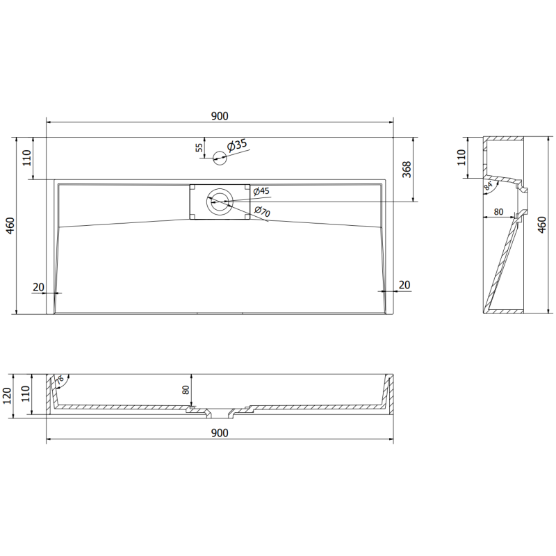 Mexen Ava Aufsatzwaschbecken aus Konglomerat 1/O 90 x 46 cm, schwarz - 23019071