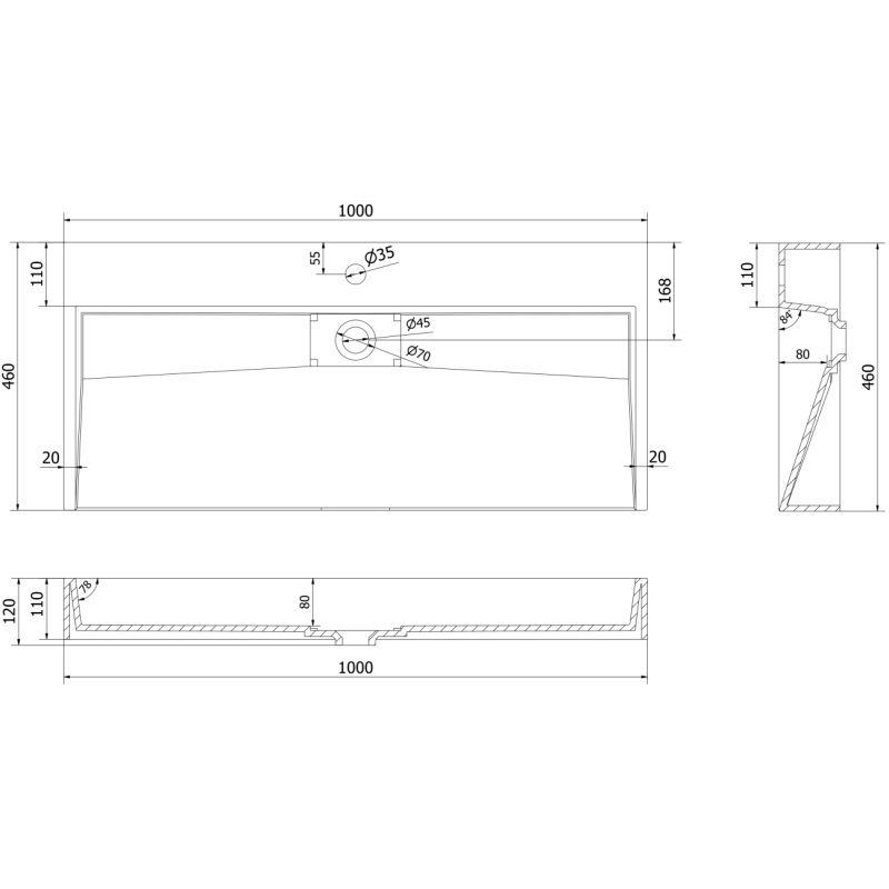 Mexen Ava lavabo da appoggio in conglomerato 1/O 100 x 46 cm, nero - 23011071