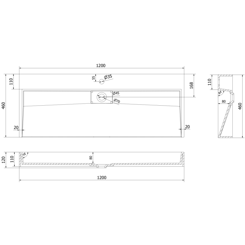 Mexen Ava lavabo da appoggio in conglomerato 1/O 120 x 46 cm, nero - 23011271