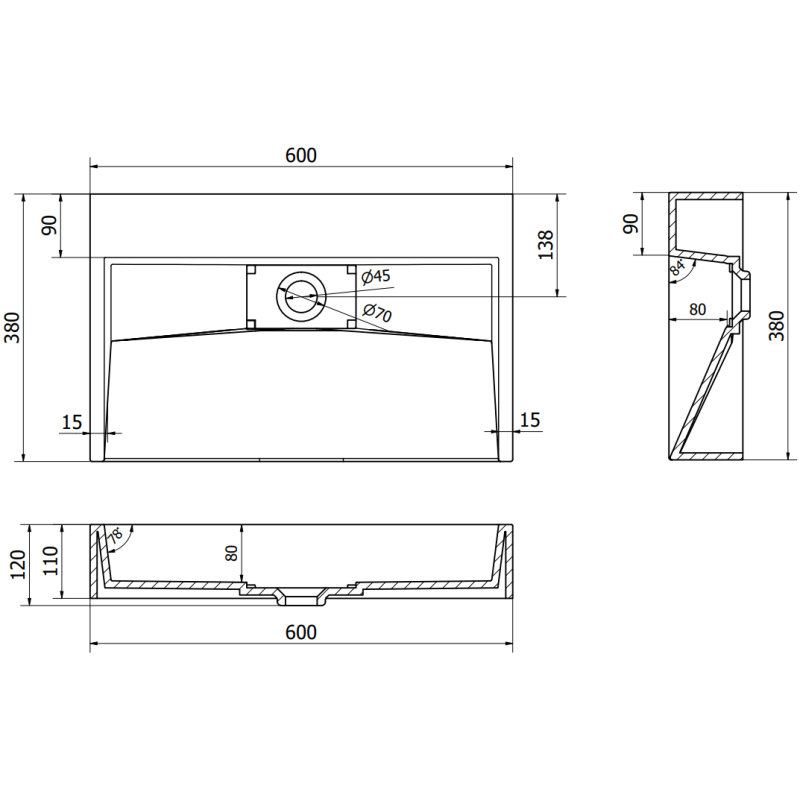 Mexen Ava Aufsatzwaschbecken aus Konglomerat B/O 60 x 38 cm, schwarz - 23016070