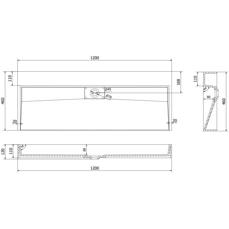 Mexen Ava Waschbecken aus Verbundwerkstoff B/O 120 x 46 cm, schwarz - 23011270