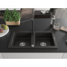 Mexen Mario granitstenen gootsteen 2-kamers met keukenmengkraan Duero, zwart/goud metallic - 6504-75-671600-70