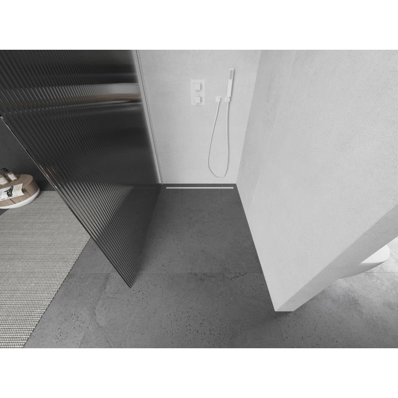 Mexen Kioto tuš stena Walk-in 130 x 200 cm, pruge 8 mm, bela - 800-130-101-20-09