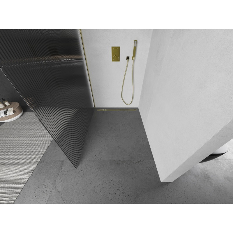 Mexen Kioto Dušisein Walk-in 80 x 200 cm, triibuline 8 mm, kuldne - 800-080-101-50-09