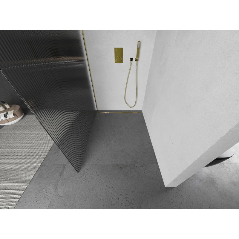 Mexen Kioto panel de ducha Walk-in 90 x 200 cm, rayas 8 mm, dorado - 800-090-101-50-09