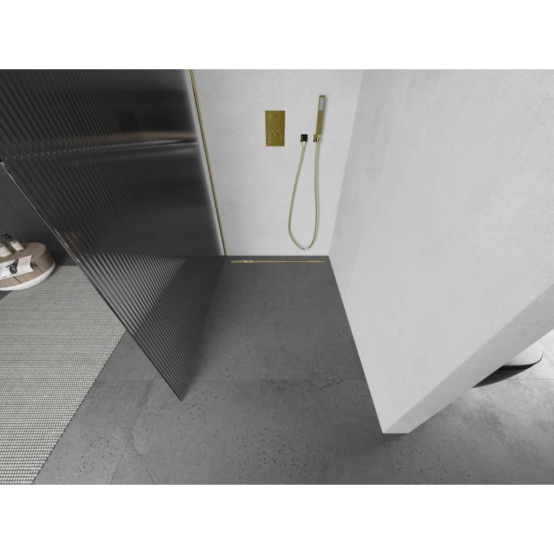 Mexen Kioto ścianka prysznicowa Walk-in 90 x 200 cm, prążki 8 mm, złota - 800-090-101-50-09