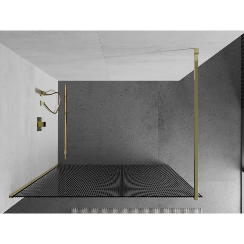 Mexen Kioto dušiinurk Walk-in 90 x 200 cm, triibuline 8 mm, kuldne - 800-090-101-50-09