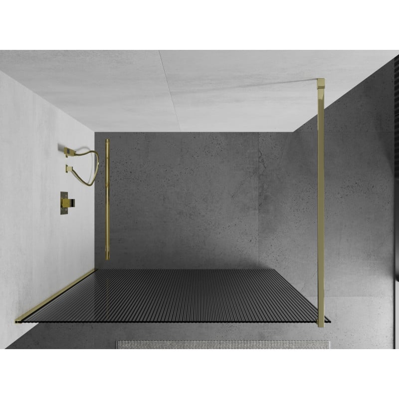 Mexen Kioto ścianka prysznicowa Walk-in 110 x 200 cm, prążki 8 mm, złota - 800-110-101-50-09