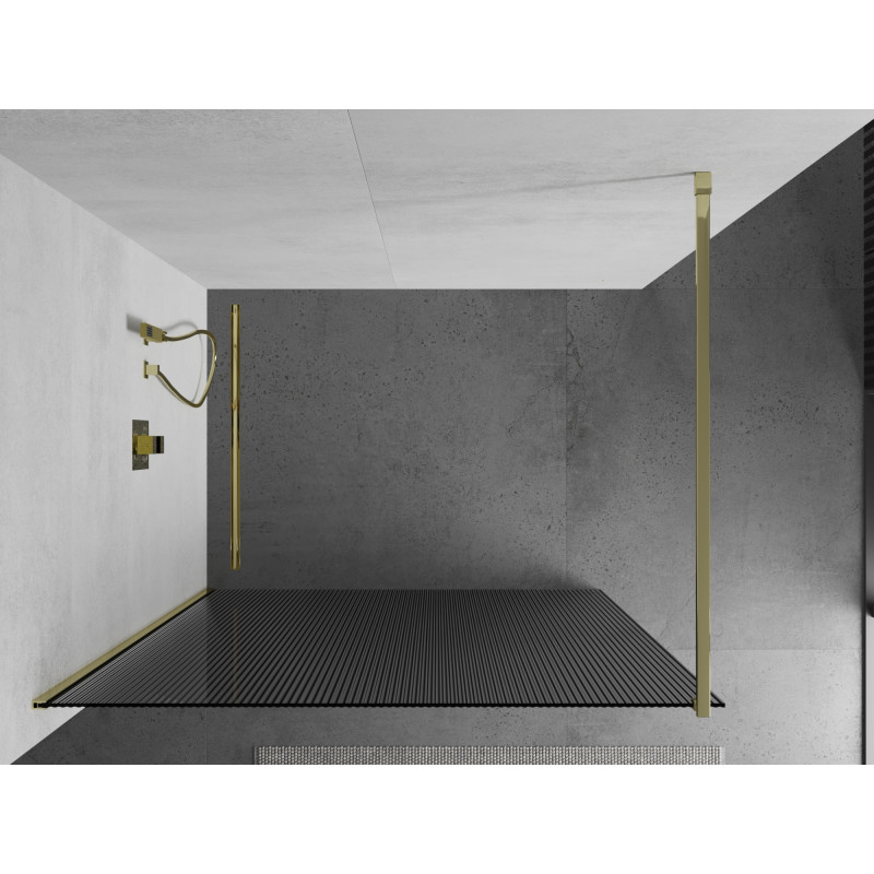 Mexen Kioto ścianka prysznicowa Walk-in 120 x 200 cm, prążki 8 mm, złota - 800-120-101-50-09