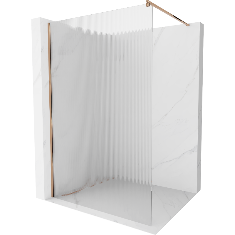 Mexen Kioto ścianka prysznicowa Walk-in 70 x 200 cm, prążki 8 mm, różowe złoto - 800-070-101-60-09