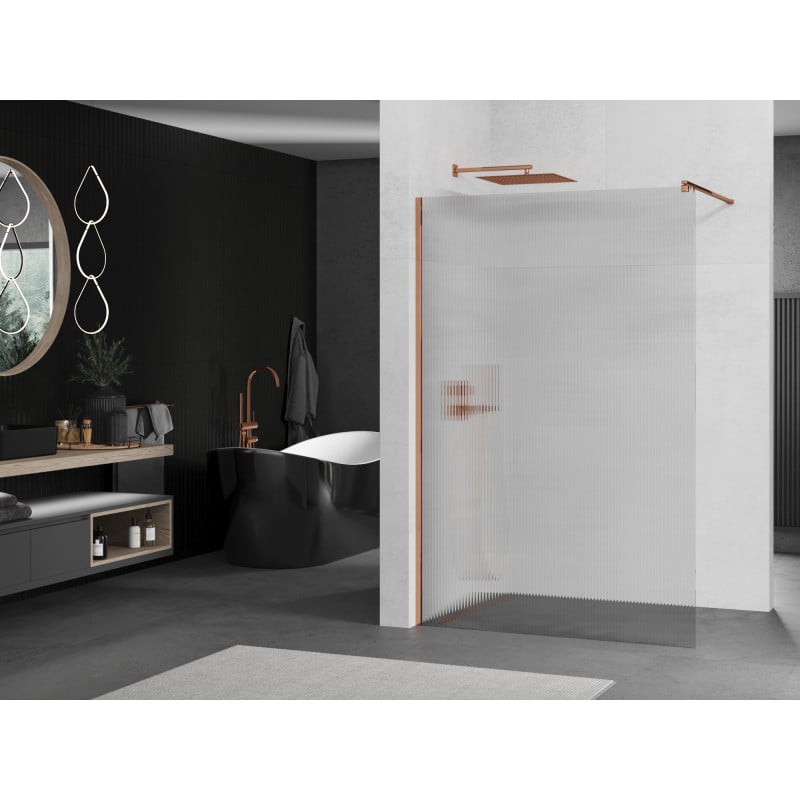 Mexen Kioto ścianka prysznicowa Walk-in 70 x 200 cm, prążki 8 mm, różowe złoto - 800-070-101-60-09