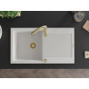 Mexen Leo fregadero de granito de 1 cubeta con escurridor y grifo de cocina Savita, blanco - 6501-20-672601-50