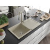 Mexen Leo Évier en granit 1 bac avec égouttoir et robinet de cuisine Savita, beige - 6501-69-672601-69