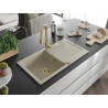 Mexen Leo évier en granit 1 bac avec égouttoir et robinet de cuisine Savita, beige - 6501-69-672601-50