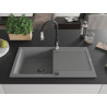 Mexen Leo fregadero de granito de 1 compartimento con escurridor y grifo de cocina Savita, gris - 6501-71-672601-70-B