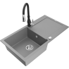 Mexen Leo Granite Single-Bowl Kitchen Sink with Drainer and Savita Tap, Grey - 6501-71-672601-70
