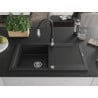 Mexen Leo Granitspüle 1-Becken mit Abtropffläche und Küchenarmatur Savita, schwarz/silber metallic - 6501-73-672601-70