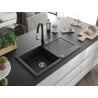 Mexen Leo Granitspüle 1-Becken mit Abtropffläche und Küchenarmatur Savita, schwarz/silber metallic - 6501-73-672601-70