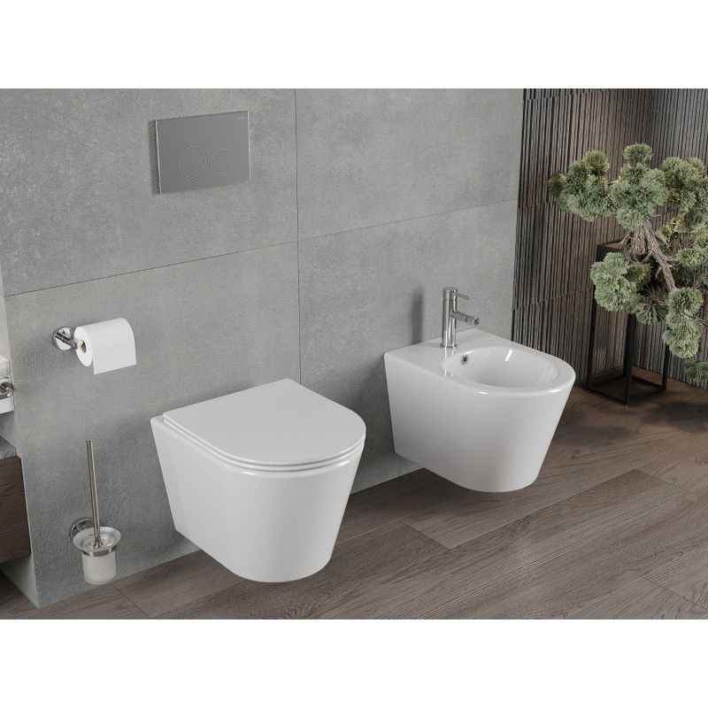 Mexen Rico rimless WC-kulho, jossa on hitaasti sulkeutuva ohut kansi, duroplast, kiiltävä valkoinen - 30720400