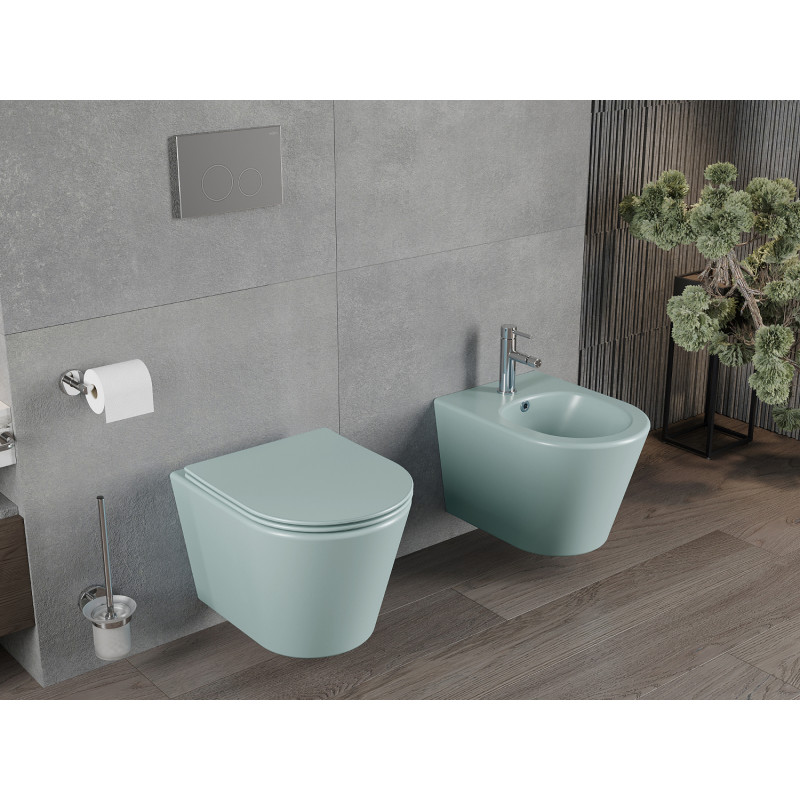 Mexen Rico inodoro sin borde con asiento de cierre lento slim, duroplástico, verde claro mate - 30724048