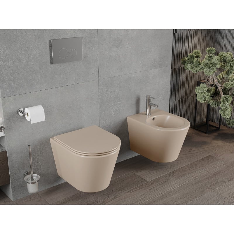 Mexen Rico cuenco wc Rimless con asiento de caída lenta slim, duroplast, cappuccino mate - 30724064