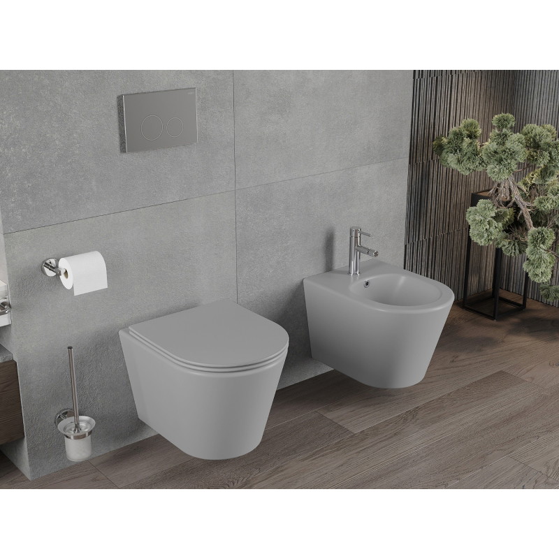 Mexen Rico WC školjka Rimless s tankom daskom, duroplast, svijetlo siva mat - 30724061