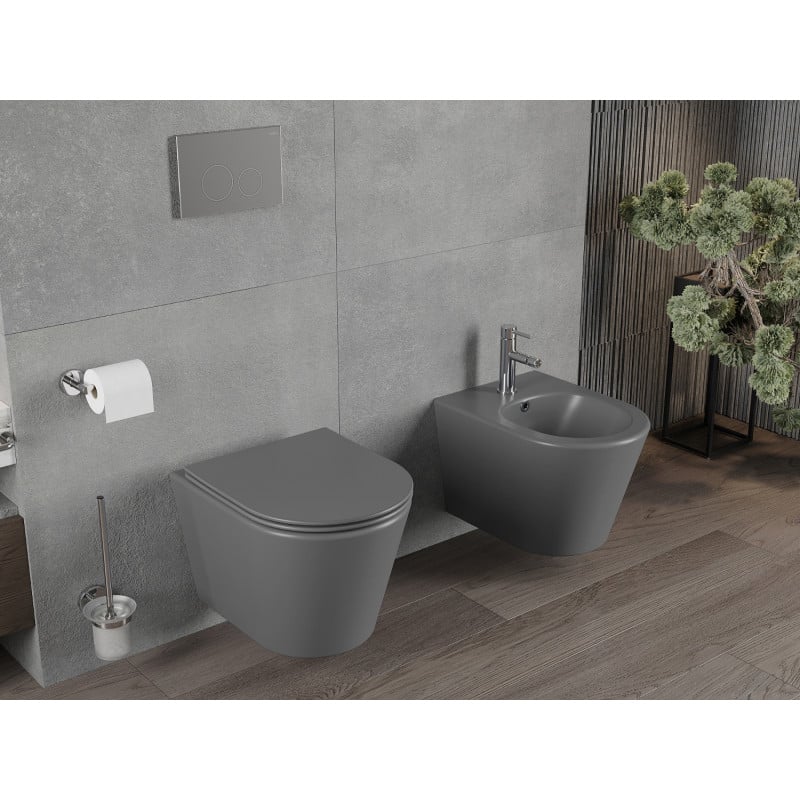 Mexen Rico miska wc Rimless z deską wolnoopadającą slim, duroplast, szara ciemna mat - 30724071