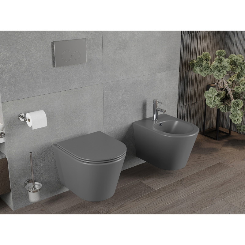 Mexen Rico Rimless WC Bowl with Slim Soft-Close Seat, Duroplast, Dark Gray Matte - 30724071