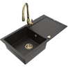 Mexen Leo lavello in granito a 1 vasca con scolapiatti e rubinetto da cucina Savita, nero/oro metallizzato - 6501-75-672601-50