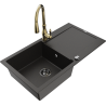 Mexen Leo fregadero de granito de 1 seno con escurridor y grifo de cocina Savita, negro/dorado metálico - 6501-75-672601-50-B