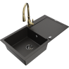 Mexen Leo granitische spoelbak met 1 bak en afdruiprek en keukenmengkraan Savita, zwart/goud metallic - 6501-75-672601-50-B