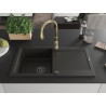 Mexen Leo Granitspüle 1-Becken mit Abtropffläche und Küchenarmatur Savita, Schwarz/Goldmetallik - 6501-75-672601-50-B