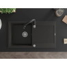 Mexen Leo fregadero de granito de 1 cubeta con escurridor y grifo de cocina Savita, negro/dorado metálico - 6501-75-672601-70