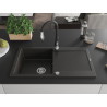 Mexen Leo fregadero de granito de 1 cubeta con escurridor y grifo de cocina Savita, negro/dorado metálico - 6501-75-672601-70