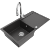 Mexen Leo 1-bowl granite sink with drainer and Savita kitchen tap, black speckled - 6501-76-672601-00