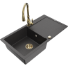 Mexen Leo évier en granit 1 bac avec égouttoir et robinet de cuisine Savita, noir moucheté - 6501-76-672601-50